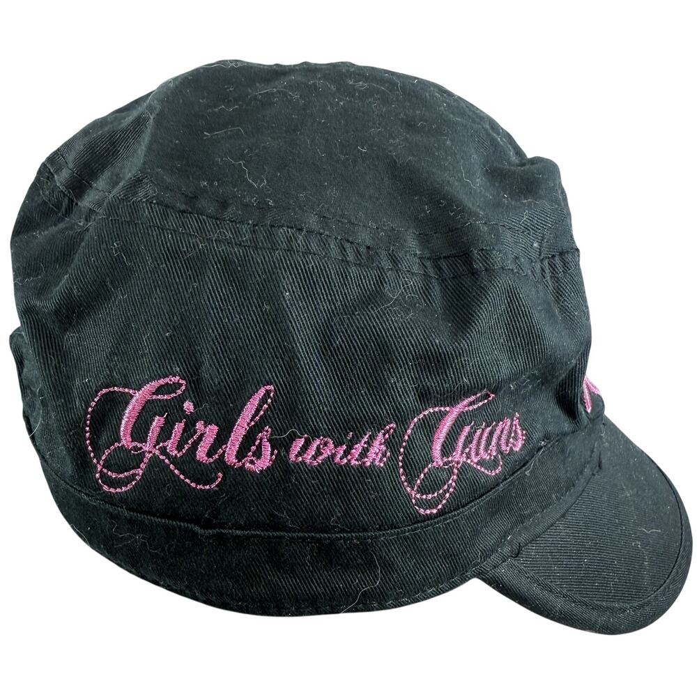 Girls With Guns Cadet Cap Hat Black Pink Embroidered Logo Silver Adjustable
